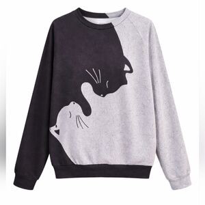 ZoLucky Cat Sweatshirt Womens Sz M Black,  Gray Optical Illusion, Cat Lady